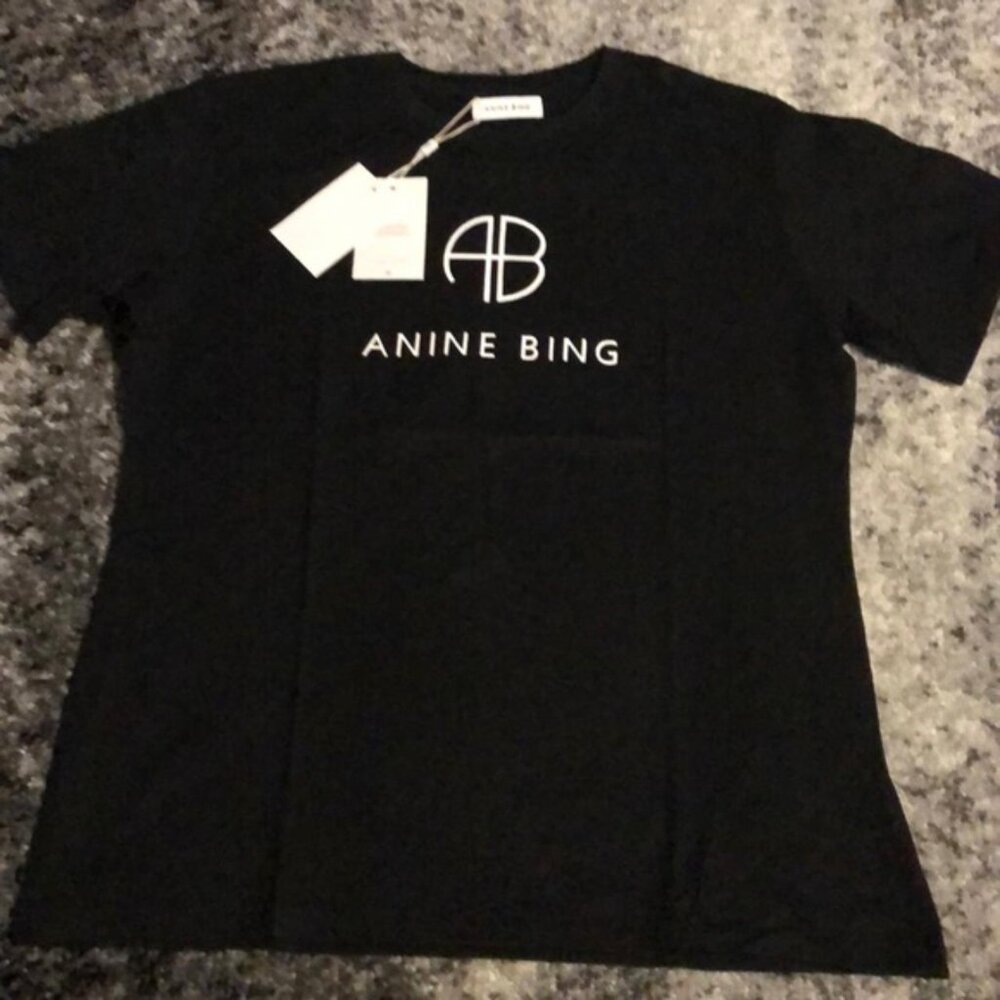 Anine Bing AB Print Logo Black T-Shirt Women’s Small, Medium, Large
